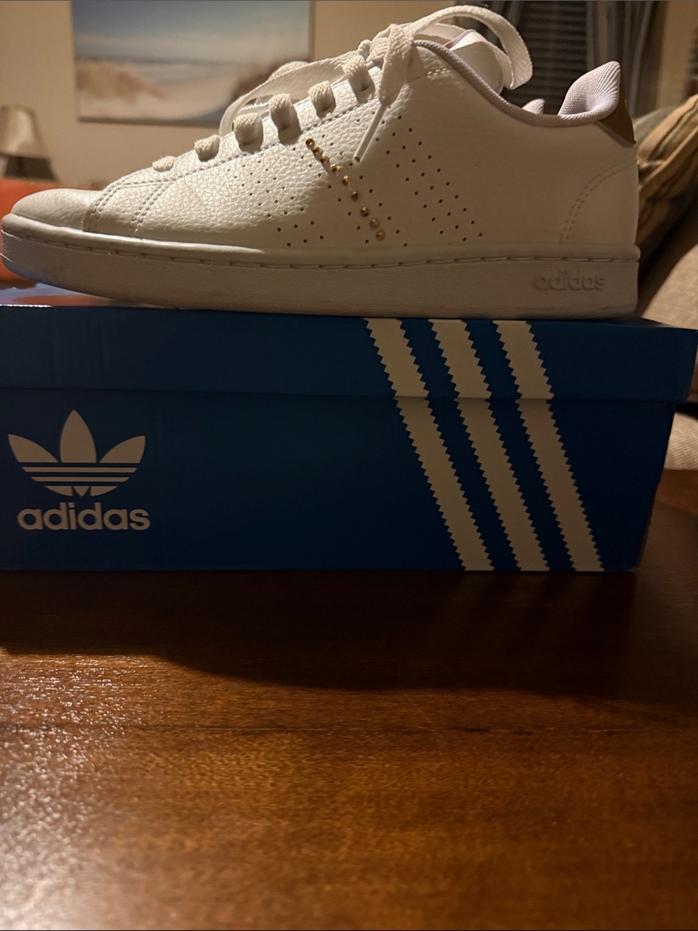 adidas Women’s White Sneakers with Gold Stud Detail